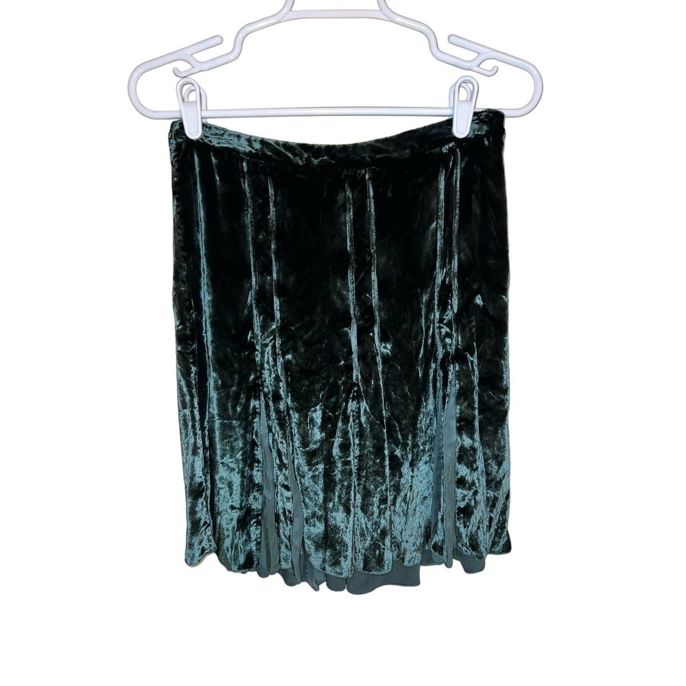 Club Monaco Velvet Midi Skirt in Dark Green